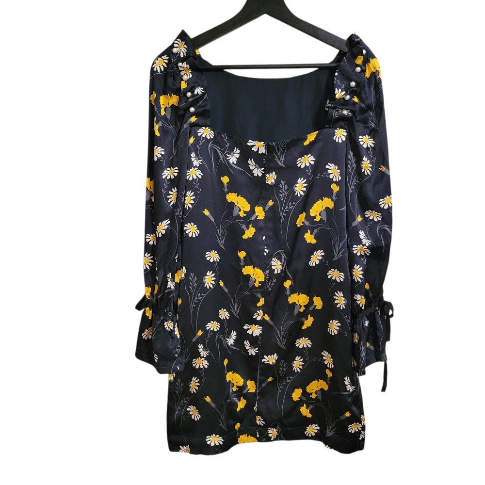 Mother Of Pearl Black Silk Floral Long Sleeve Mini Dress - Picture 6 of 9